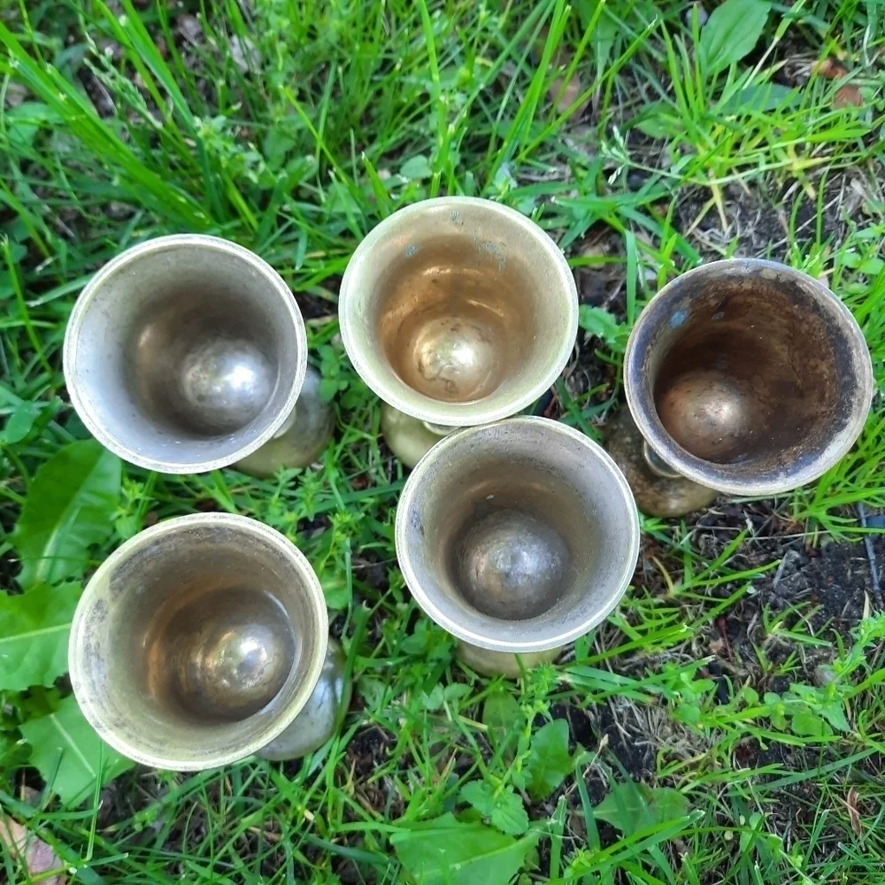 Vintage MCM AMC silver plated brass mini cordial glasses (5)